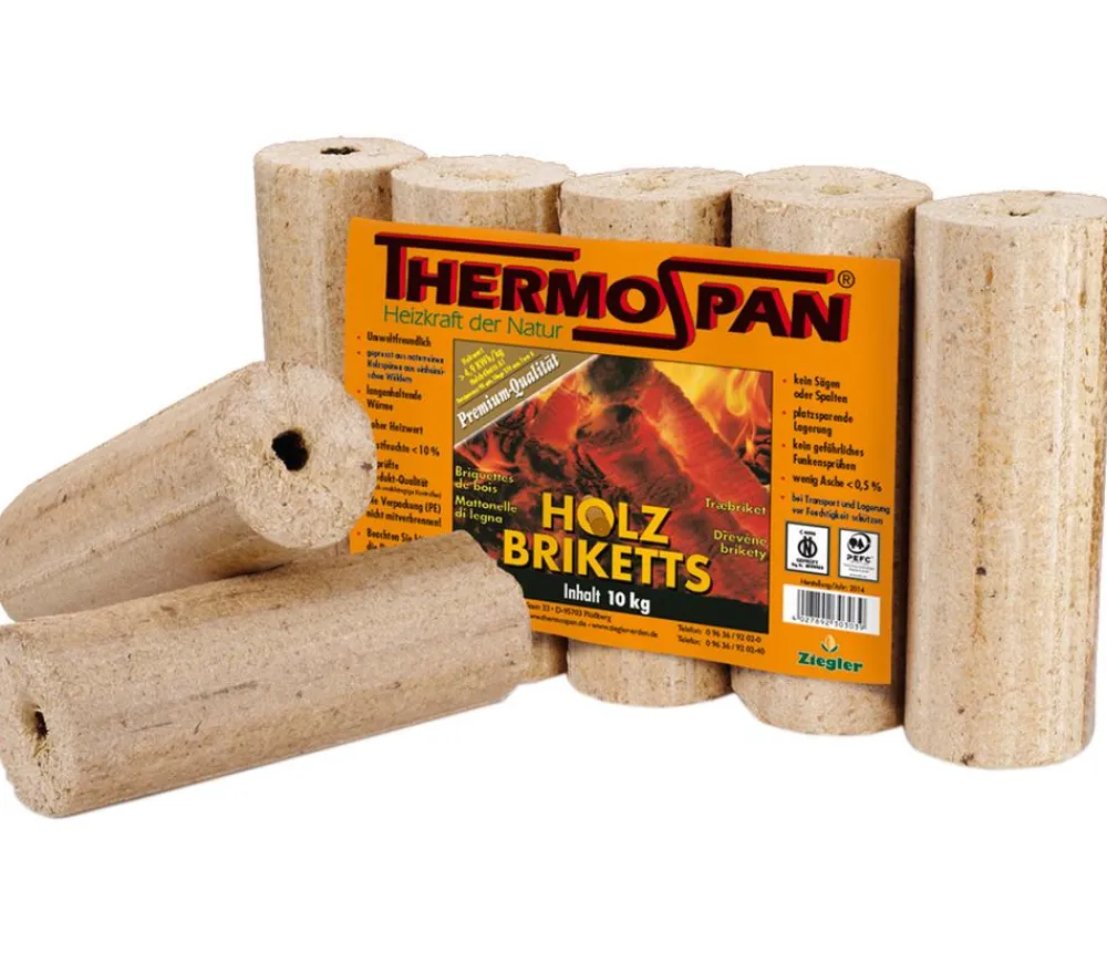 Thermospan Holzbriketts rund, 10 kg Beige Clearance