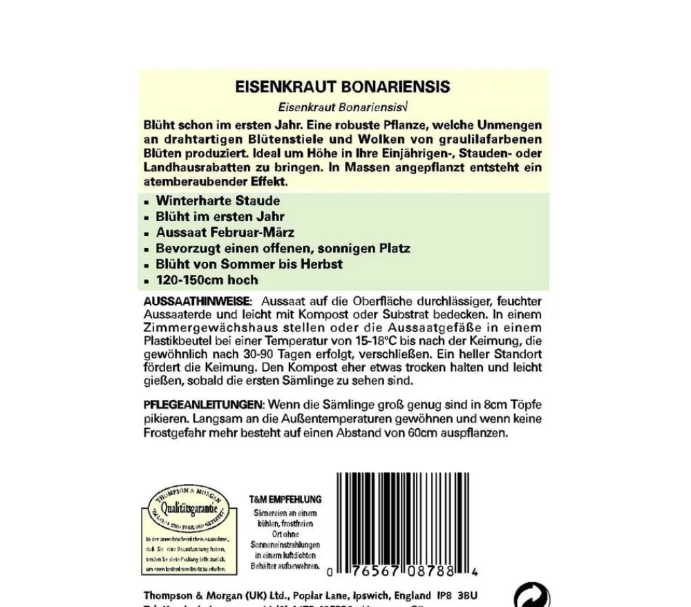 Thompson & Morgan Blumensamen > Samen Eisenkraut 'Bonariensis'