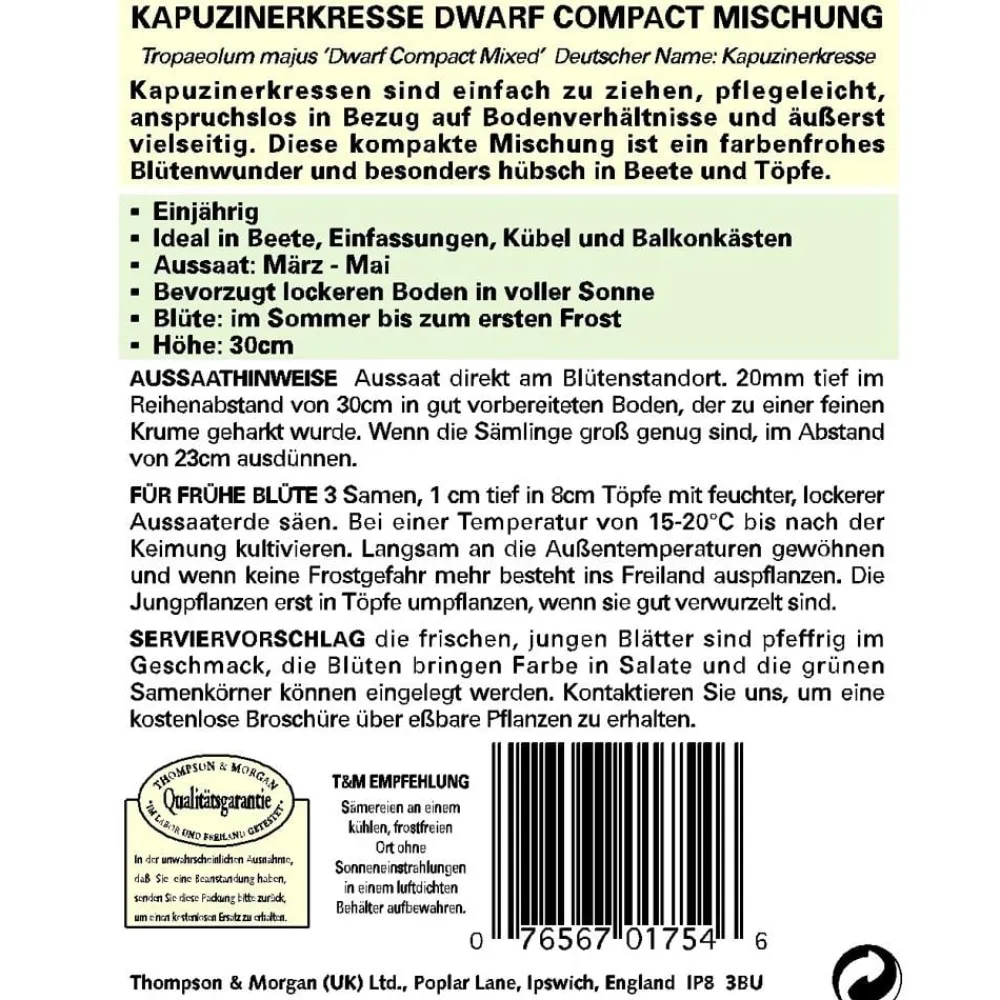 Thompson & Morgan Blumensamen > Samen Kapuzinerkresse 'Dwarf Compact Mischung'