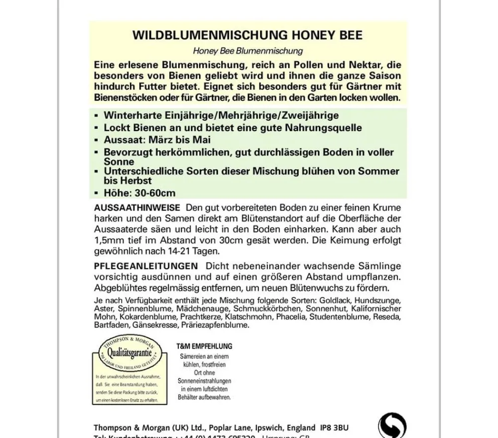 Thompson & Morgan Blumensamen - Samen Wildblumenmischung 'Honey Bee' Bunt