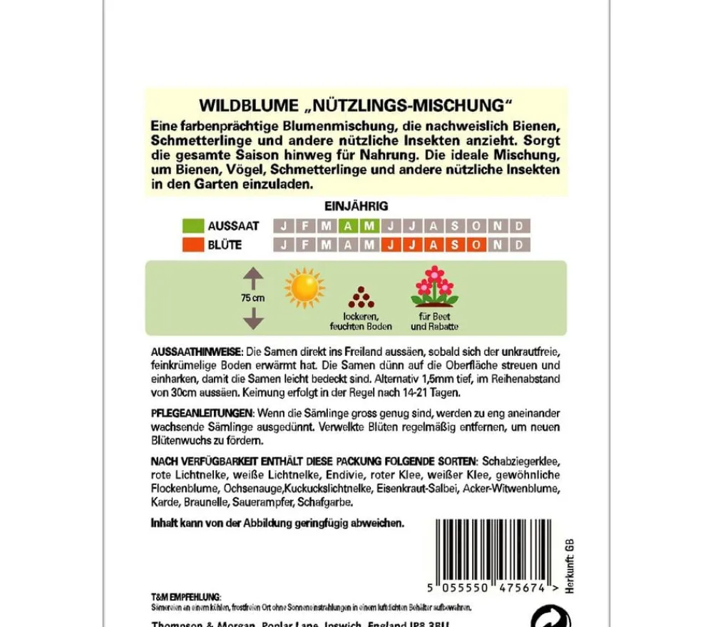 Thompson & Morgan Blumensamen - Samen Wildblume 'Nützlings-Mischung' Bunt