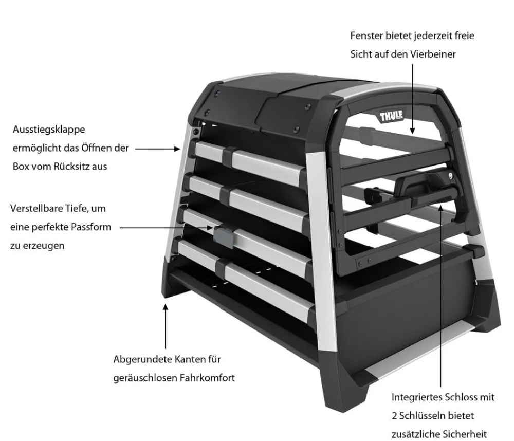 THULE® Allax threshold compatible S Hundetransportbox für Fahrzeuge mit Ladekante, ca. B58/H55/T72-80 cm