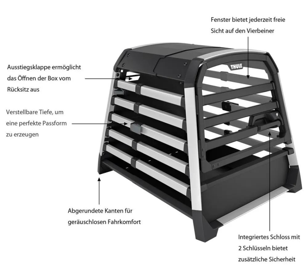 THULE® Hundetransportboxen - Allax threshold compatible M Hundetransportbox für Fahrzeuge mit Ladekante, ca. B65/H65/T82-90 cm