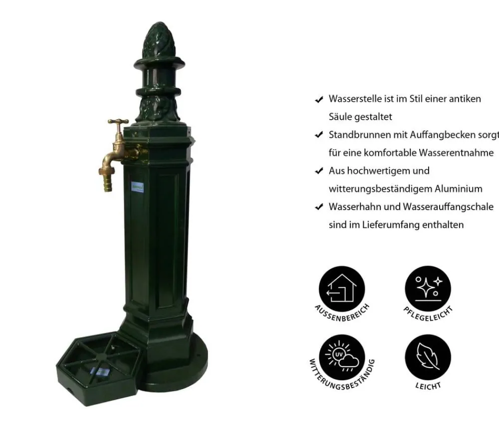 tomco Gartenbrunnen > Aluminium-Gartenbrunnen Antik, ohne Wasserhahn, ca. H99 cm