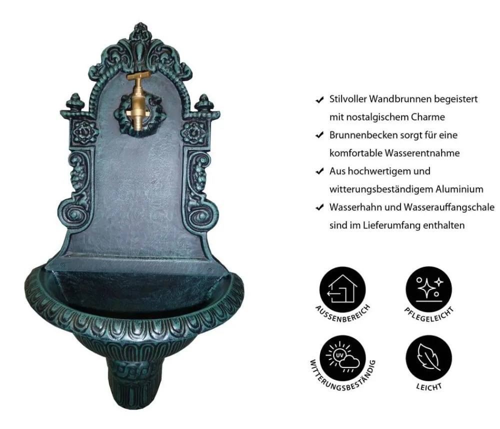 tomco Gartenbrunnen - Aluminium-Wandbrunnen Triumph, ca. H72 cm