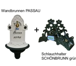 tomco Aluminium-Wandbrunnen und Schlauchhalter Schönbrunn Set, 2-teilig Weiß New