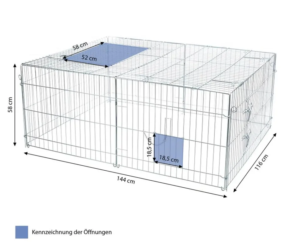 Trixie Freilaufgehege mit Abdeckung, ca. B144/H58/T116 cm Silber Hot