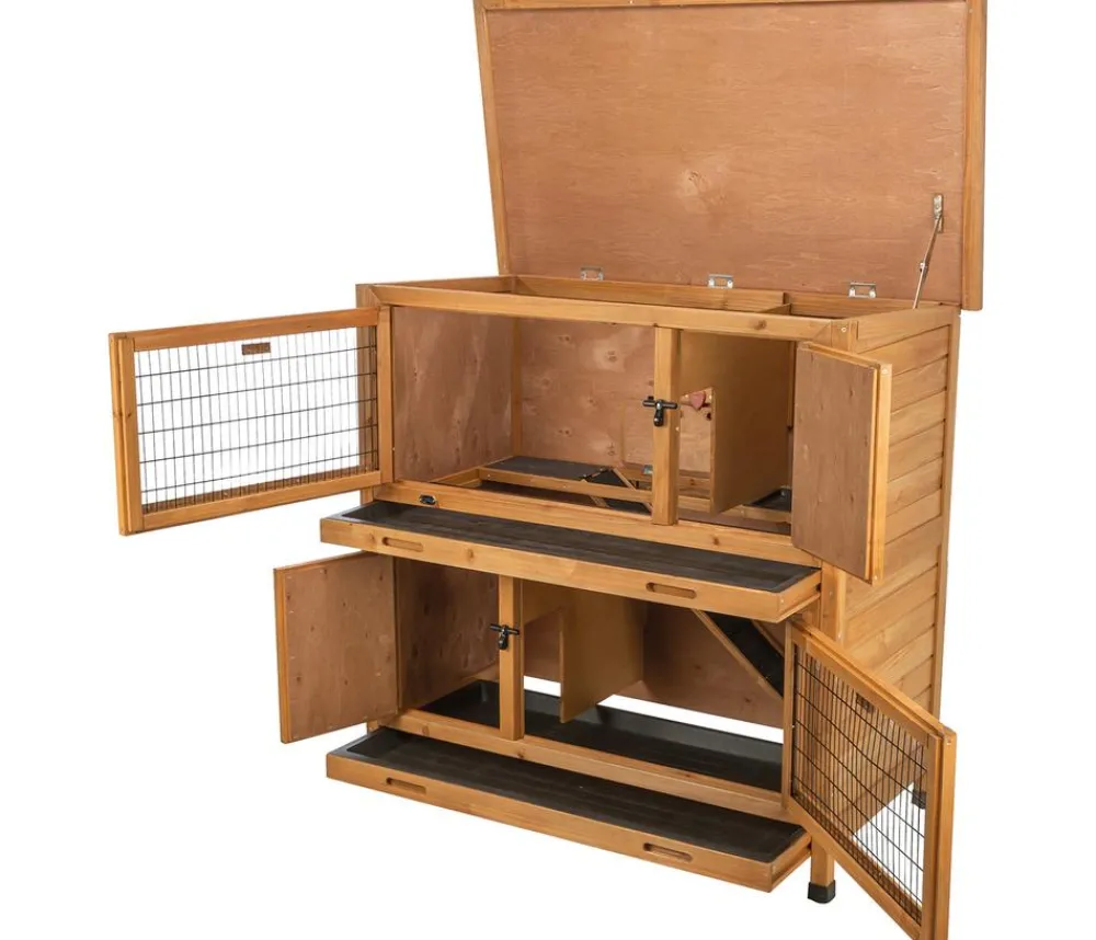 Trixie Kaninchenstall & Hasenstall - Natura Kleintierstall mit Wärmedämmung, ca. B116/H113/T65 cm Dunkelbraun