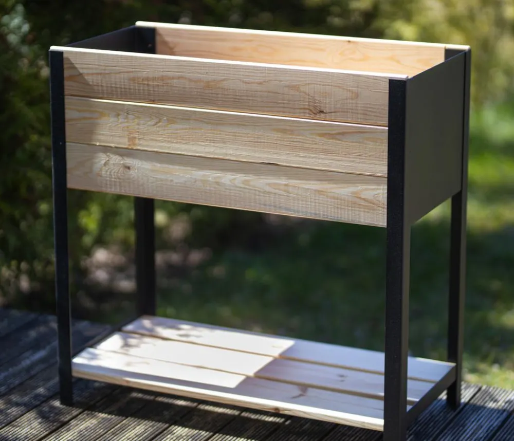 upyard Holz-Pflanzkasten ModernBox mit Ablage, ca. B78/H72/T36 cm Natur Clearance