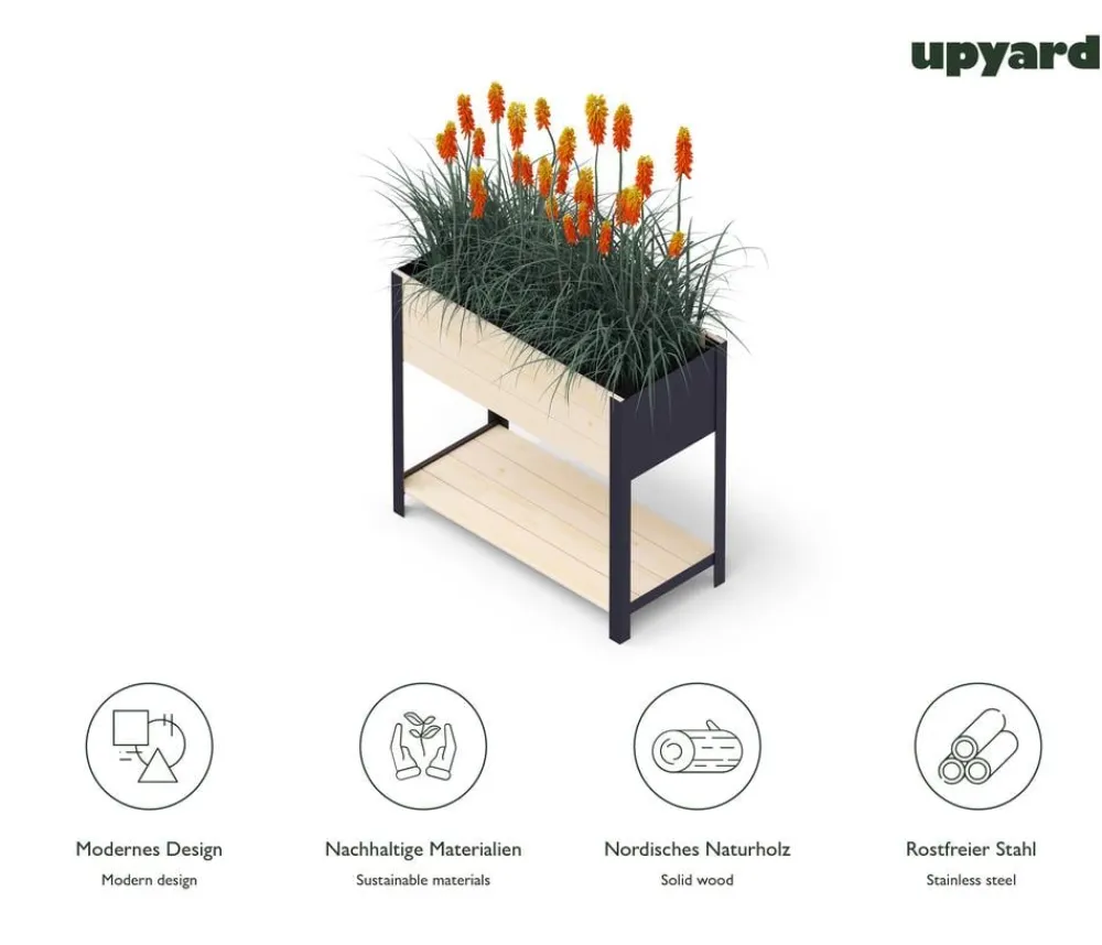 upyard Holz-Pflanzkasten ModernBox mit Ablage, ca. B78/H72/T36 cm Natur Clearance