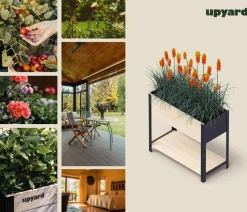 upyard Holz-Pflanzkasten ModernBox mit Ablage, ca. B78/H72/T36 cm Natur Clearance