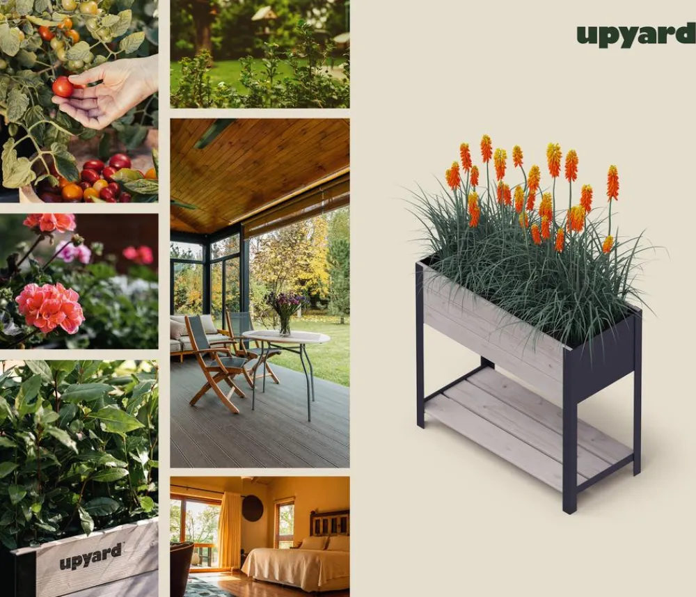 upyard Holz-Pflanzkasten ModernBox mit Ablage, ca. B78/H72/T36 cm Grau Outlet