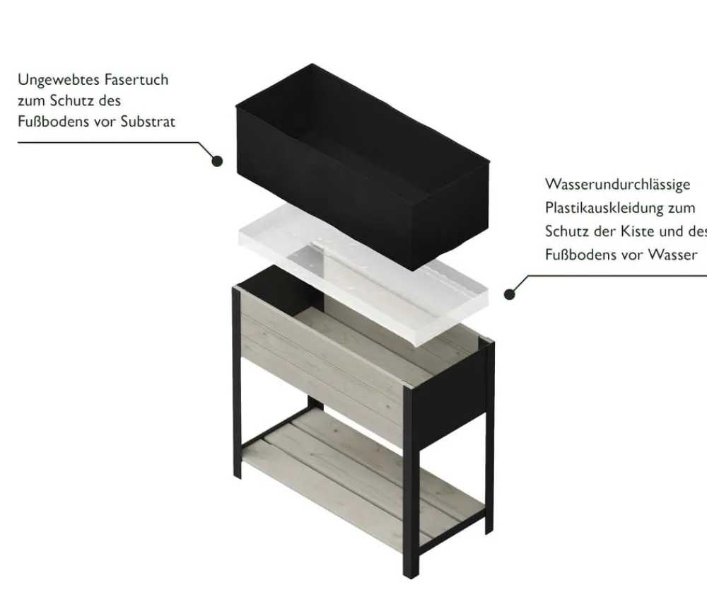 upyard Holz-Pflanzkasten ModernBox mit Ablage, ca. B78/H72/T36 cm Grau Outlet
