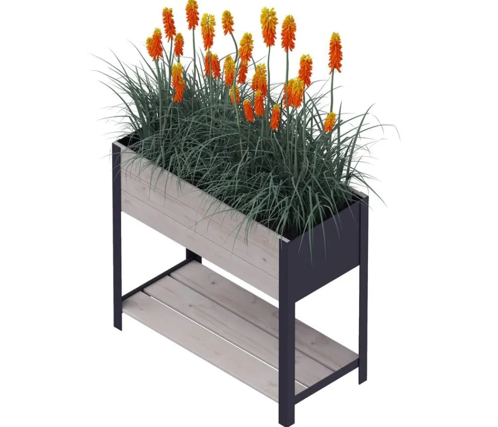 upyard Holz-Pflanzkasten ModernBox mit Ablage, ca. B78/H72/T36 cm Grau Outlet