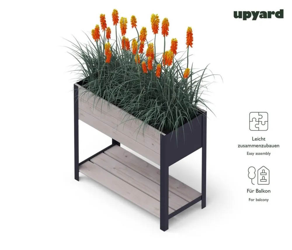 upyard Holz-Pflanzkasten ModernBox mit Ablage, ca. B78/H72/T36 cm Grau Outlet