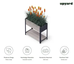 upyard Holz-Pflanzkasten ModernBox mit Ablage, ca. B78/H72/T36 cm Grau Outlet