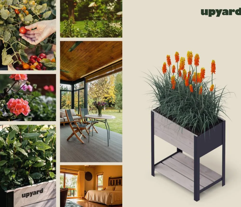 upyard Hochbeete & Frühbeete - Holz-Pflanzkasten ModernBox mit Ablage, ca. B58/H72/T36 cm Grau