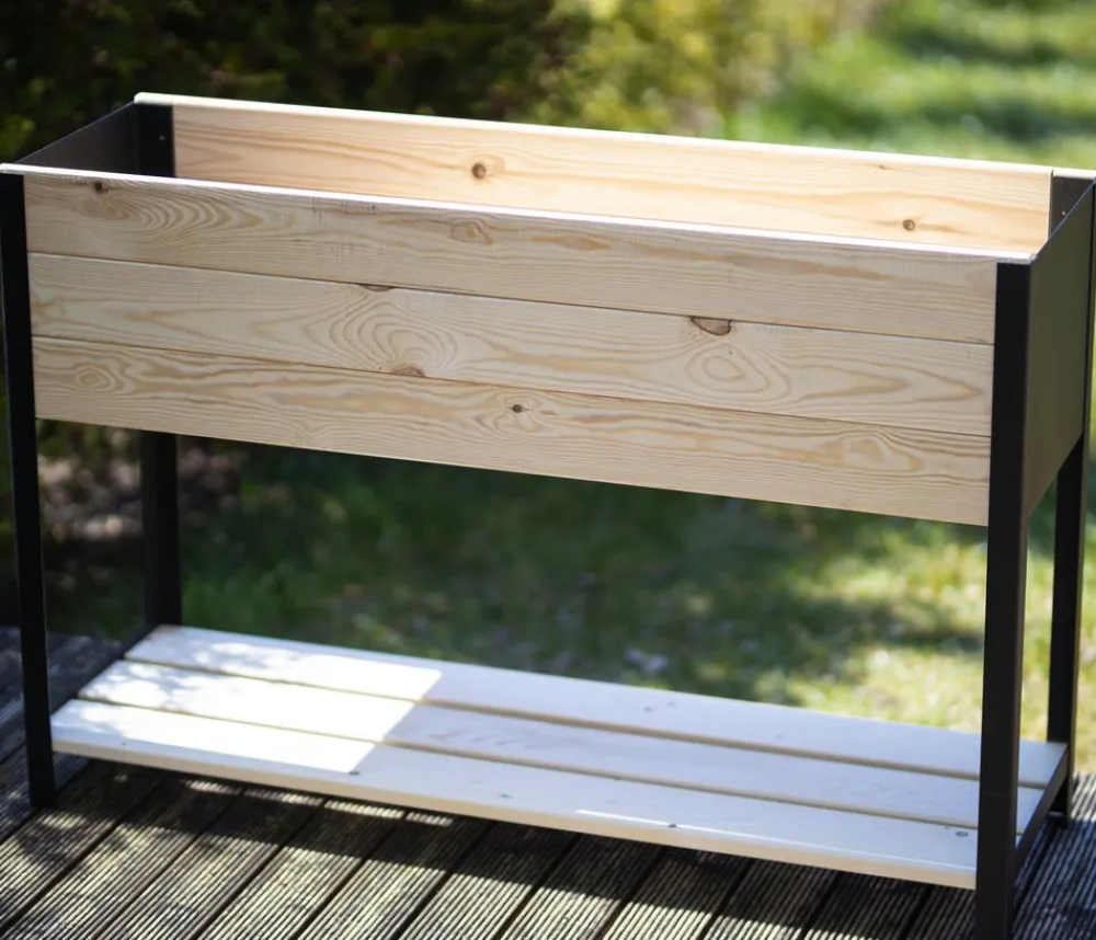 upyard Holz-Pflanzkasten ModernBox mit Ablage, ca. B118/H72/T36 cm Natur Clearance