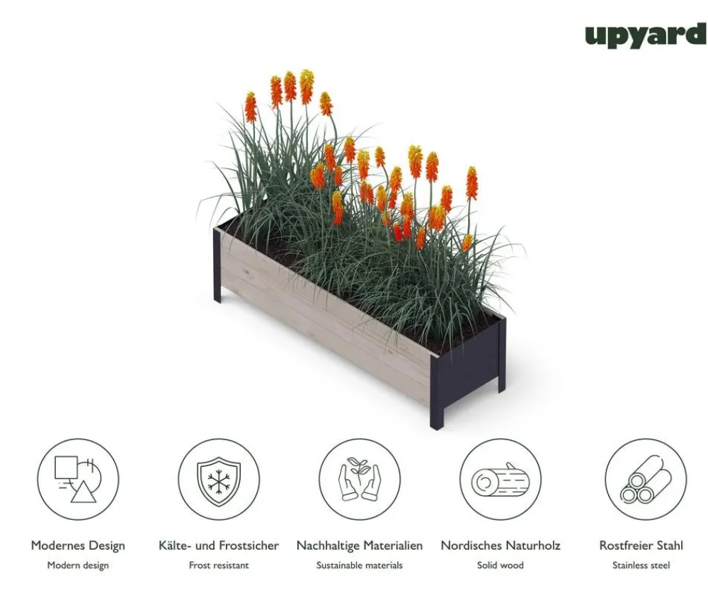 upyard Holz-Pflanzkasten ModernBox, ca. B118/H32/T36 cm Grau Discount