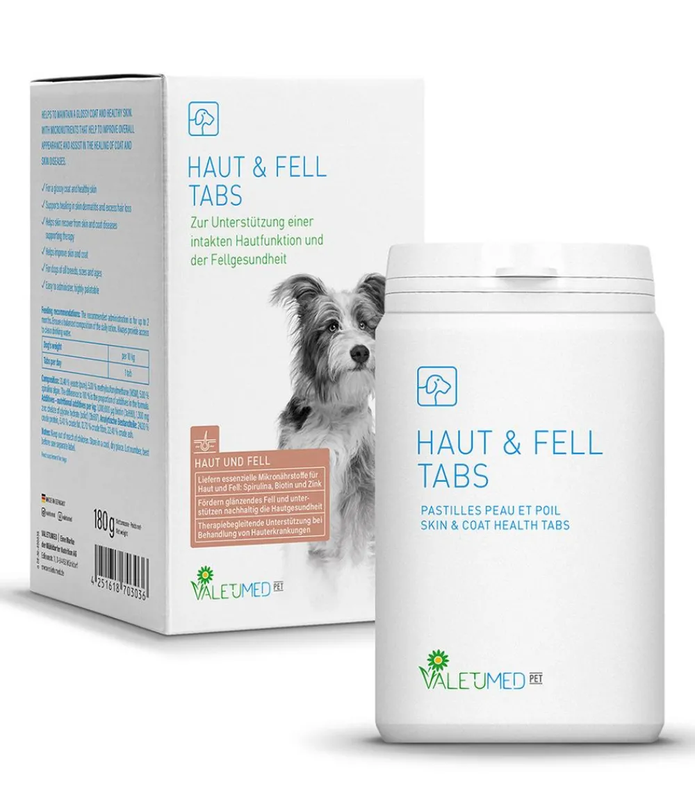 VALETUMED Nahrungsergänzung Für Tiere|Nahrungsergänzung Hund - Ergänzungsfutter für Hunde Haut & Fell Tabs, 180 g