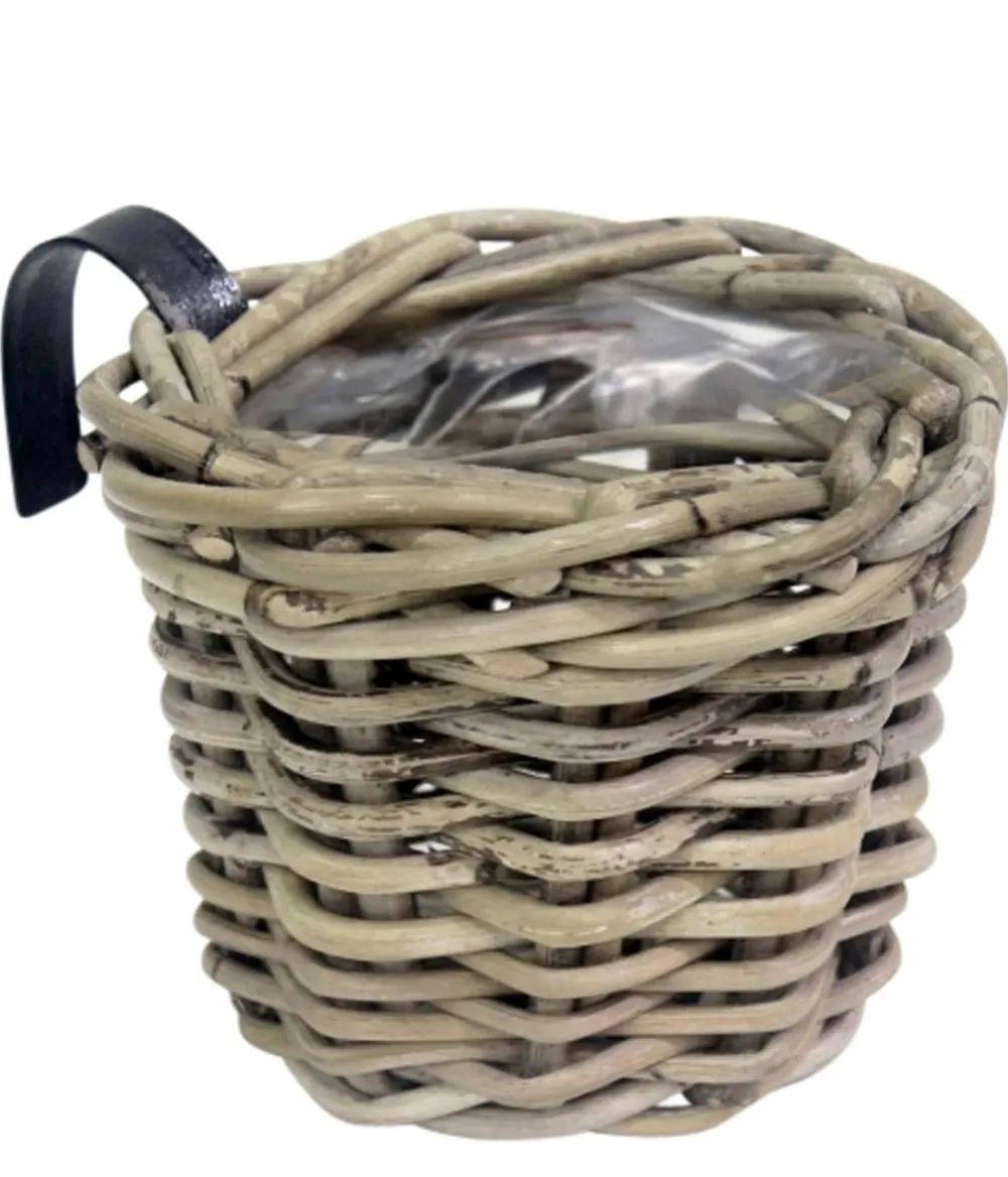 Van der Leeden Blumentöpfe & Übertöpfe - Rattan-Balkonkorb, rund, , ca. Ø15/H15 cm Grau