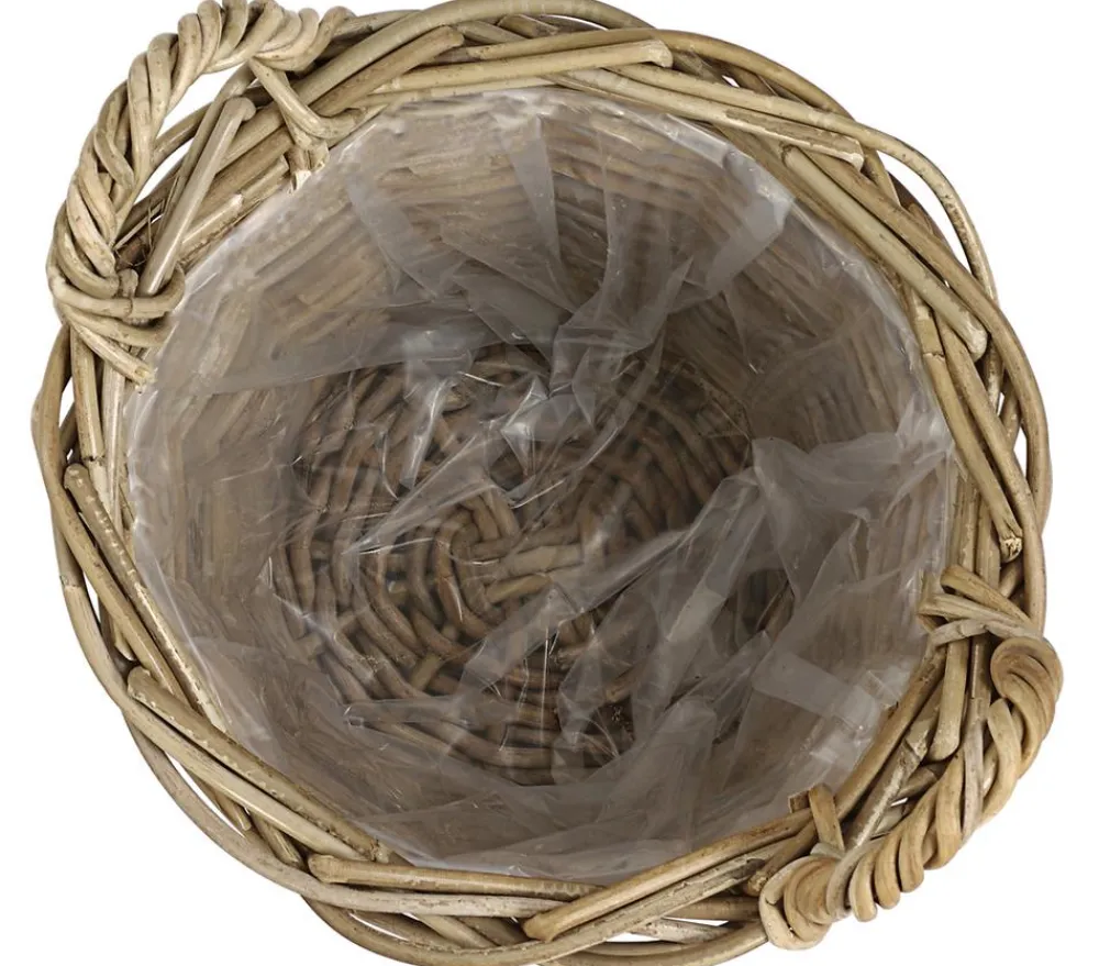 Van der Leeden Mehr Gartendekoration|Blumentöpfe & Übertöpfe - Rattan-Korb mit Henkeln, rund, -braun