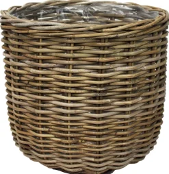 Van der Leeden Mehr Gartendekoration|Blumentöpfe & Übertöpfe > Rattan-Pflanzkorb, grau-braun