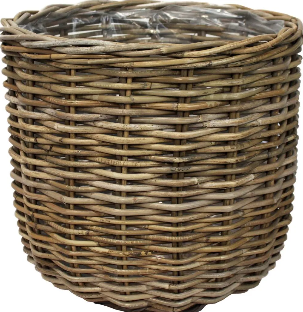 Van der Leeden Mehr Gartendekoration|Blumentöpfe & Übertöpfe > Rattan-Pflanzkorb, grau-braun