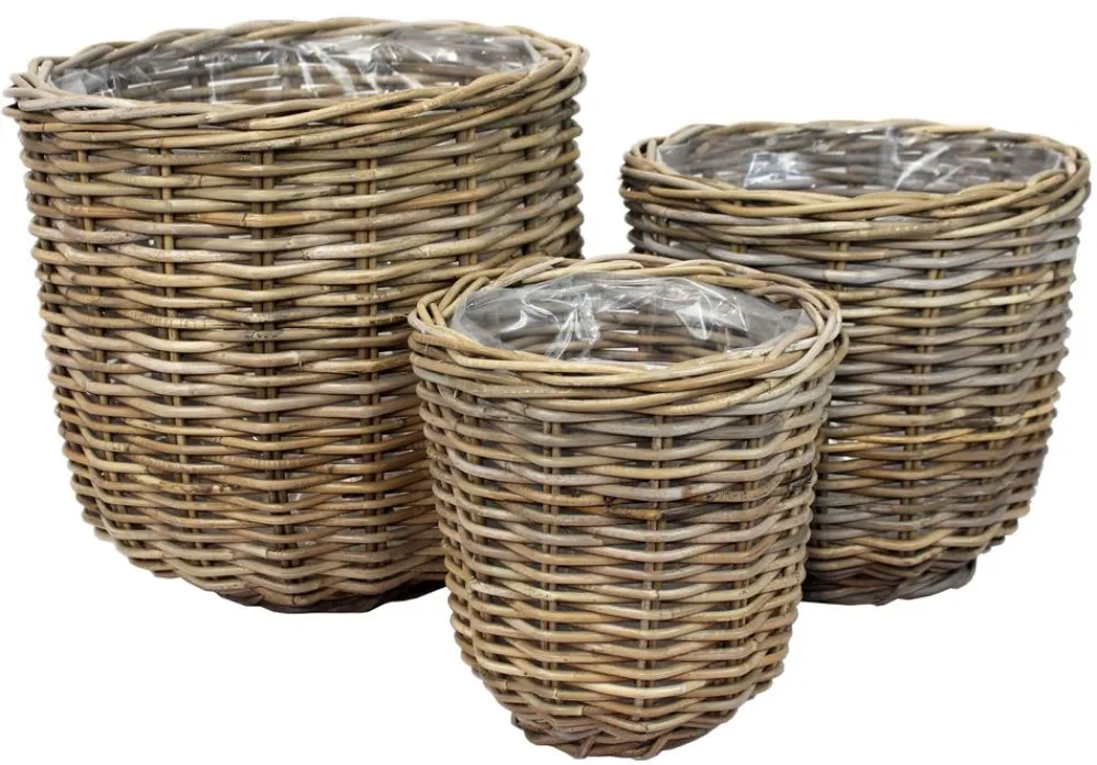 Van der Leeden Rattan-Pflanzkorb, grau-braun Sale