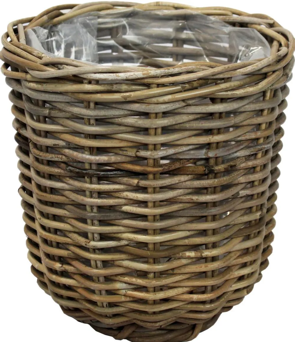 Van der Leeden Mehr Gartendekoration|Blumentöpfe & Übertöpfe - Rattan-Pflanzkorb, grau-braun