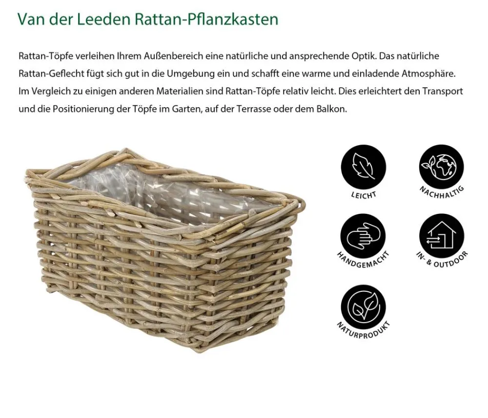Van der Leeden Pflanzkübel & Blumenkästen - Rattan-Pflanzkasten, braun