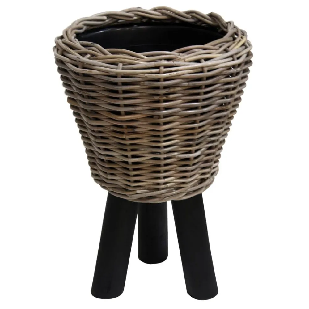 Van der Leeden Blumentöpfe & Übertöpfe - Rattan-Topf mit Füßen, rund, Grau