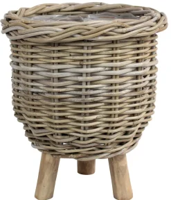 Van der Leeden Blumentöpfe & Übertöpfe - Rattan-Topf mit Füßen, rund, , ca. Ø34/H40 cm Grau