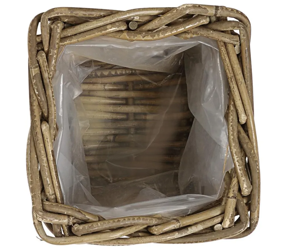 Van der Leeden Rattan-Topf, quadratisch, grau-braun Discount