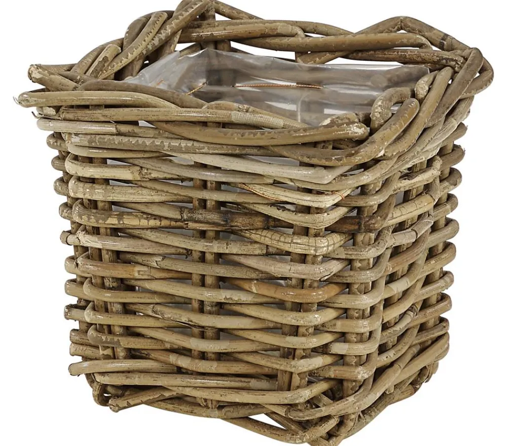 Van der Leeden Rattan-Topf, quadratisch, grau-braun Discount