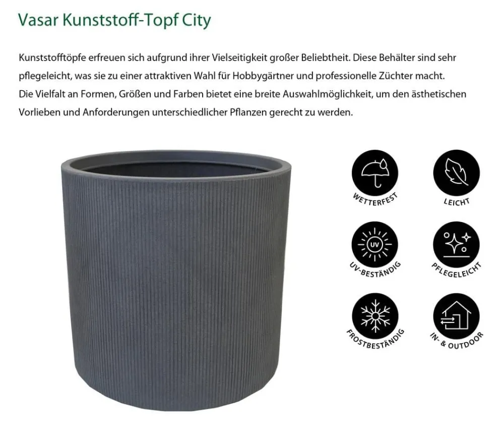 Vasar Pflanzkübel & Blumenkästen|Blumentöpfe & Übertöpfe - Kunststoff-Topf City, rund, Grau