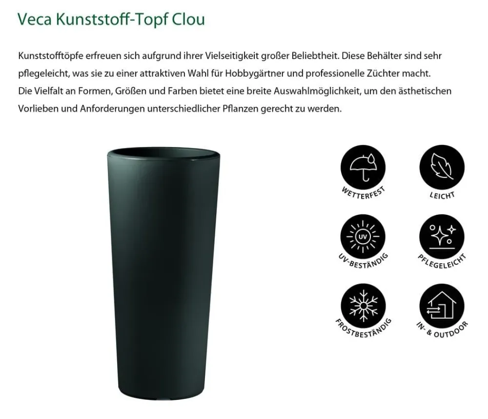 VECA Kunststoff-Topf Clou inkl. Pflanzeinsatz, konisch, anthrazit Dunkelgrau Discount