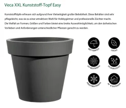 VECA Blumentöpfe & Übertöpfe - XXL Kunststoff-Topf Easy, rund Dunkelgrau