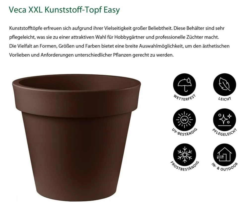 VECA Blumentöpfe & Übertöpfe - XXL Kunststoff-Topf Easy, rund Dunkelbraun