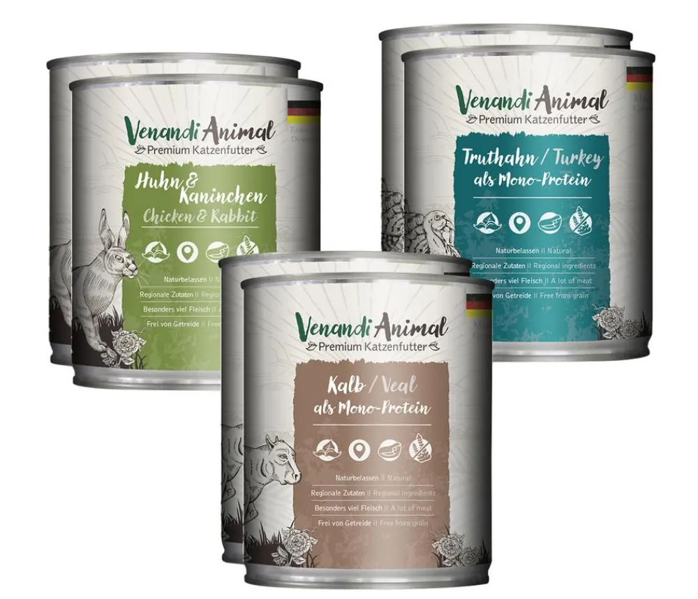 Venandi Animal Nassfutter für Katzen Adult Probierpaket 2, 6 x 800 g Outlet