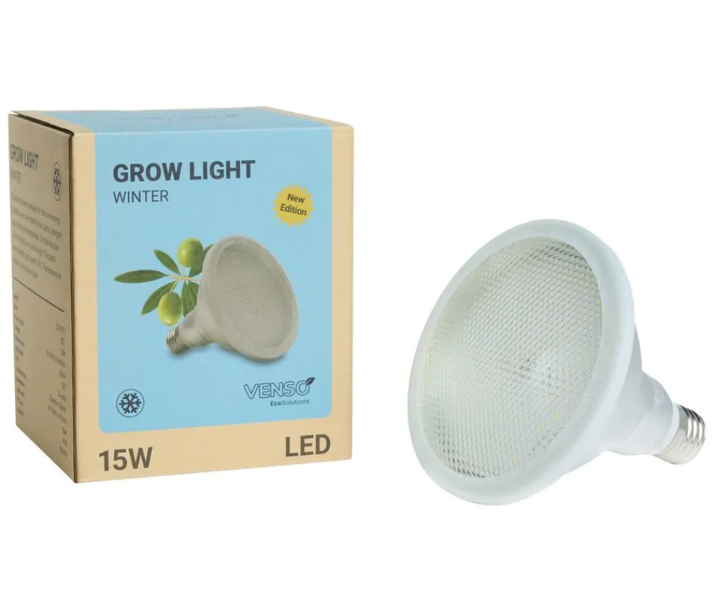 Venso Gewächshaus Zubehör - LED-Pflanzenlampe Winter E27, 15 W Silber
