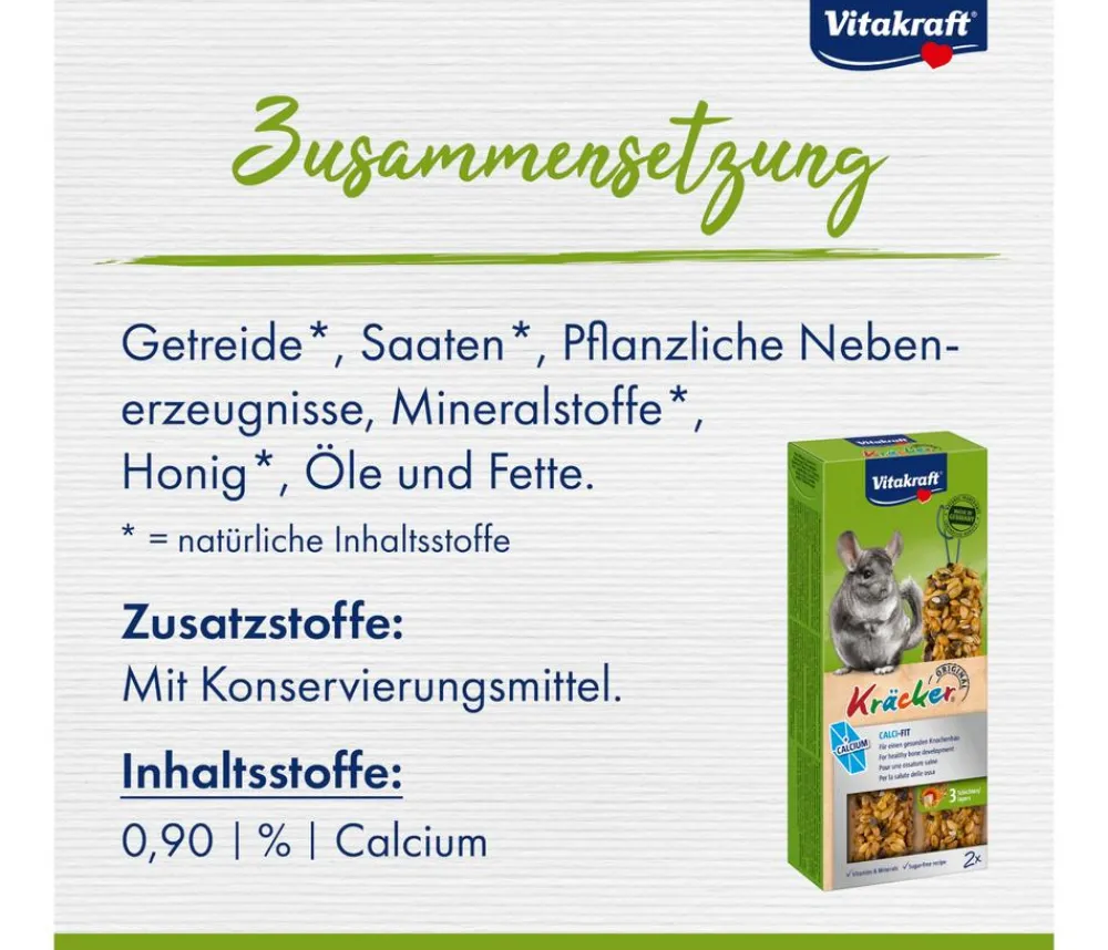 Vitakraft® Nagersnacks|Funktionelle Leckerlies - Kräcker® Original Calci-Fit für Chinchillas, 2er Pack