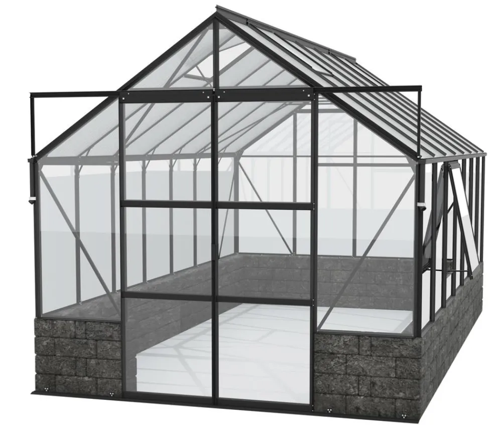 Vitavia Gewächshäuser - Gewächshaus Cassiopeia 11500 ESG/HKP, inkl. Sockelmauer Basalt Schwarz