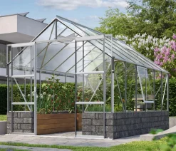 Vitavia Gewächshaus Cassiopeia 9900 ESG/NSG, inkl. Sockelmauer Basalt Silber New