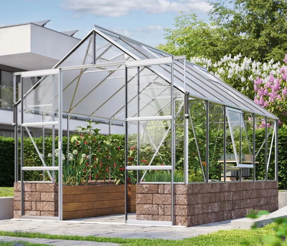 Vitavia Gewächshäuser - Gewächshaus Cassiopeia 9900 ESG, inkl. Sockelmauer Basalt Schwarz