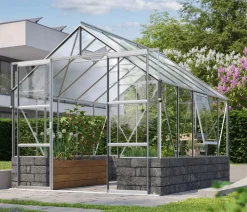 Vitavia Gewächshaus Cassiopeia 8300 ESG/NSG, inkl. Sockelmauer Basalt Silber Discount