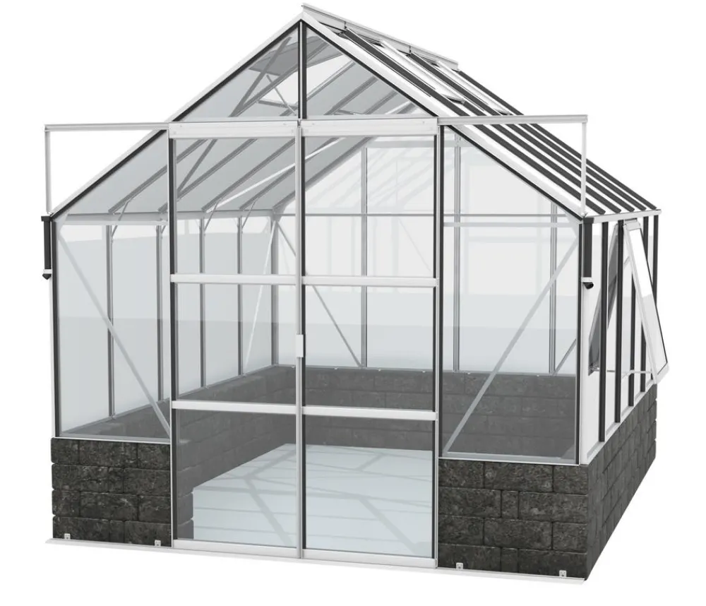 Vitavia Gewächshäuser - Gewächshaus Cassiopeia 8300 ESG, inkl. Sockelmauer Basalt Silber
