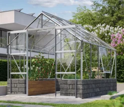 Vitavia Gewächshäuser - Gewächshaus Cassiopeia 8300 ESG, inkl. Sockelmauer Basalt Silber