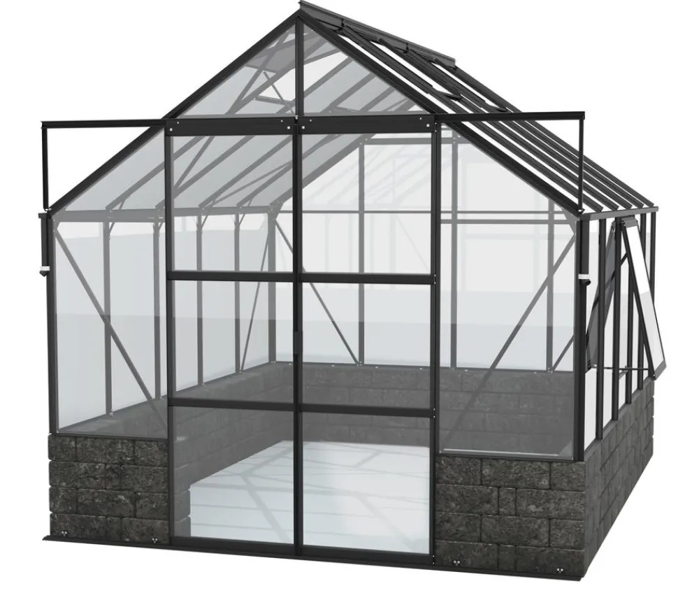 Vitavia Gewächshäuser - Gewächshaus Cassiopeia 8300 ESG, inkl. Sockelmauer Basalt Schwarz