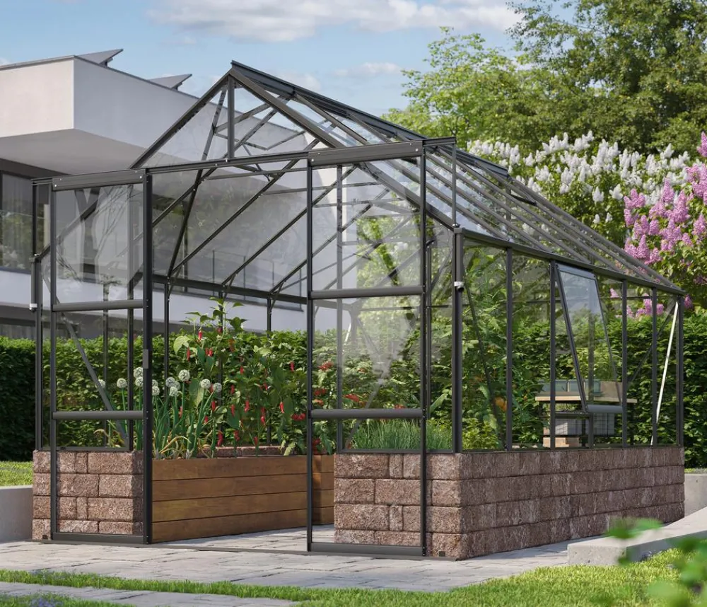 Vitavia Gewächshaus Cassiopeia 9900 ESG, inkl. Sockelmauer Herbstlaub Schwarz